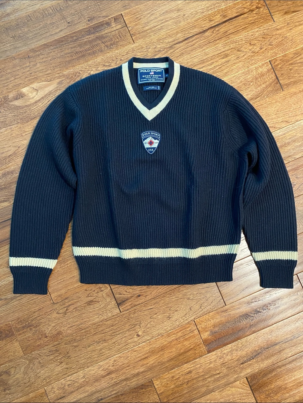 Vintage “1967 USA” Polo Sport Sportsman by Ralph Lauren Dark Navy V-Neck Sweater